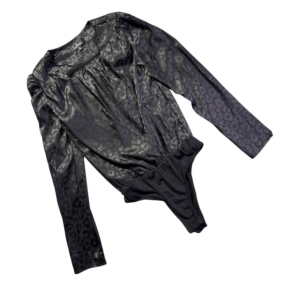 Lulus Black Long Sleeve Leopard Print Bodysuit Size S Sexy Chic Date Night